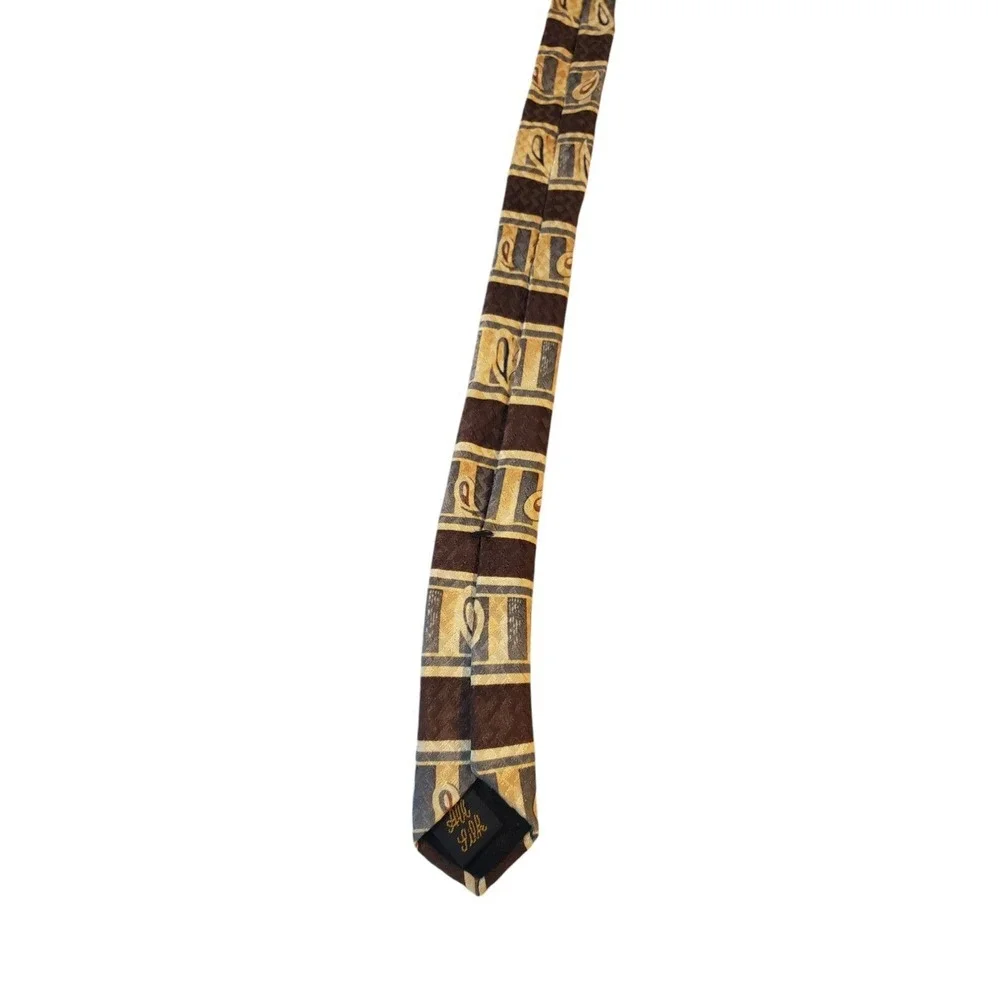 Alexander Lloyd Luxury 100% SILK‎ Men's Designer Striped Brown Cream Long Tie